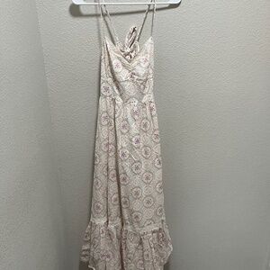 American Eagle Boho Maxi Dress Cream Pink Floral Tie Back Cottagecore Small